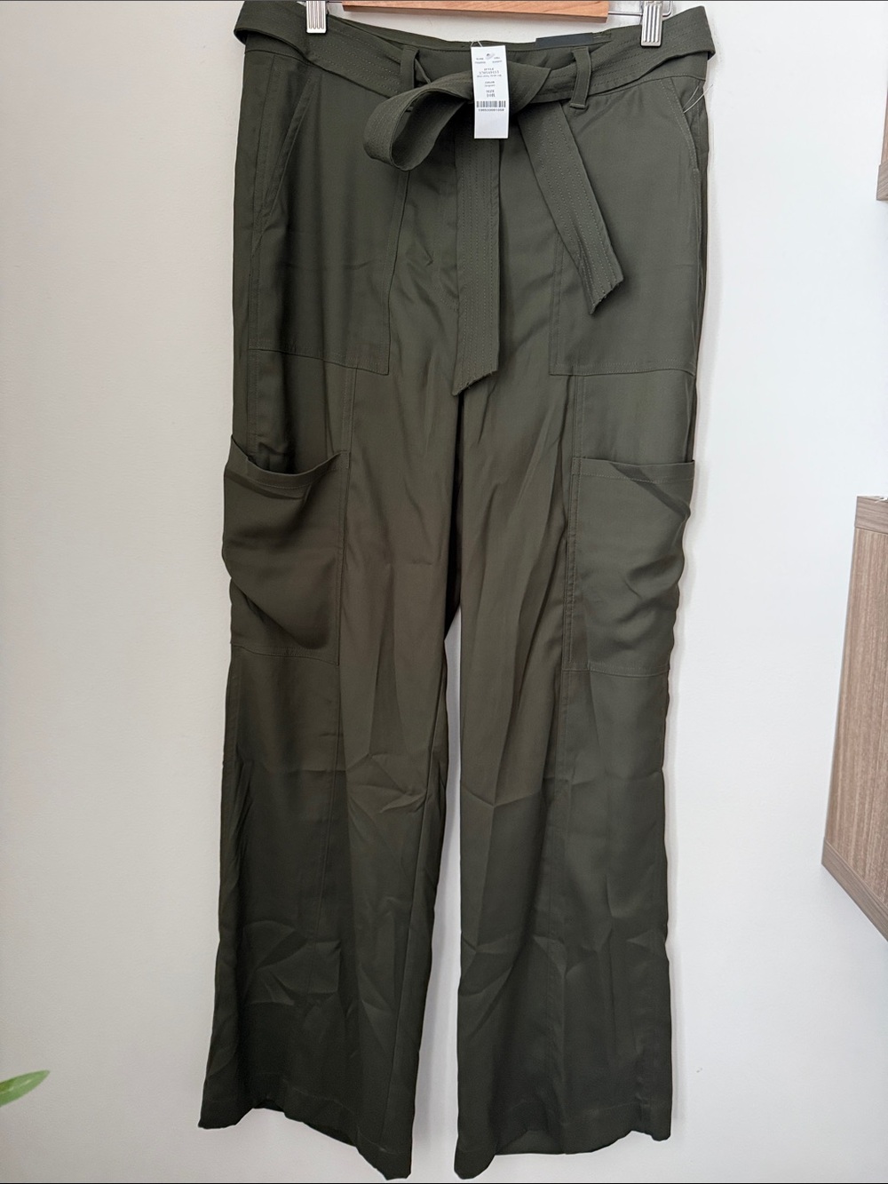 White House Black Market Olive Wide-Leg Utility Pants with Tie Belt